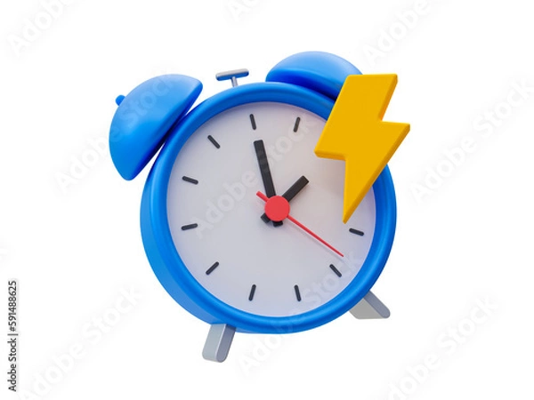 Fototapeta 3d minimal quick time concept. urgent work. fast service. alarm clock with thunder icon. 3d illustration.