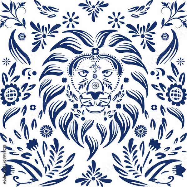 Obraz lion head mexican talavera mosaic illustration in vector format
