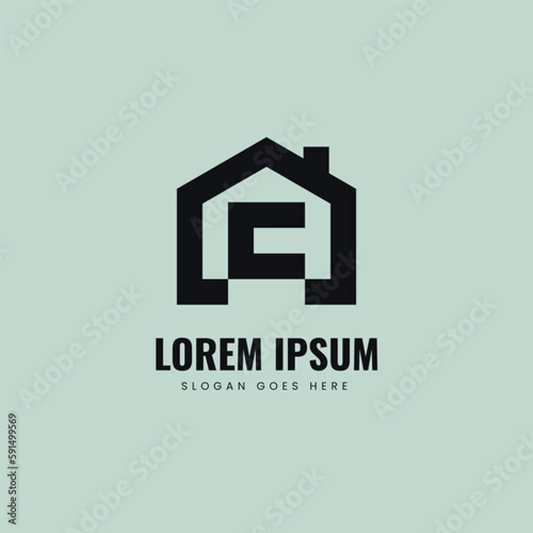 Obraz C letter logo with home. Real estate logo design vector