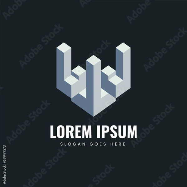 Obraz W letter logo. Isometric logo design