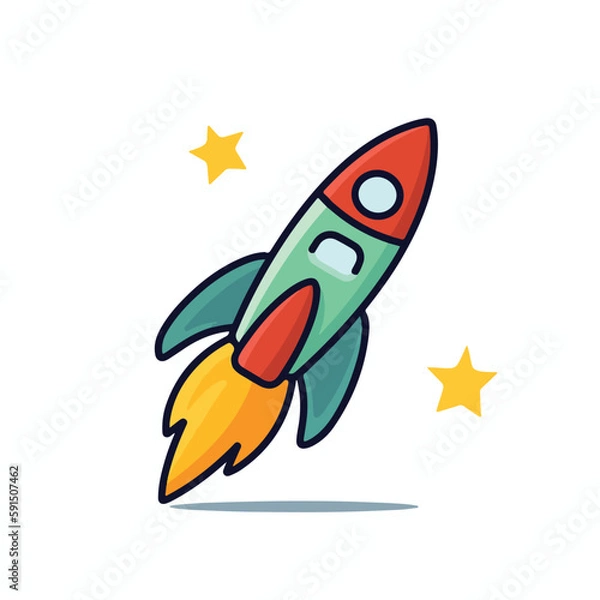 Fototapeta Mascot cartoon of rocket space astronaut. Vector illustration in isolated background