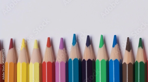 Fototapeta several colored pencils on white background. generative ai