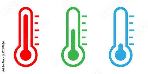 Fototapeta Thermometer icon display hot, normal, cold temperture, flat vector icon of temperature, medical thermometer, Weather icon, hot and cold climate icon, icons for web and mobile app design.