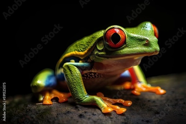 Fototapeta Red eyed tree frog closeup, generative AI