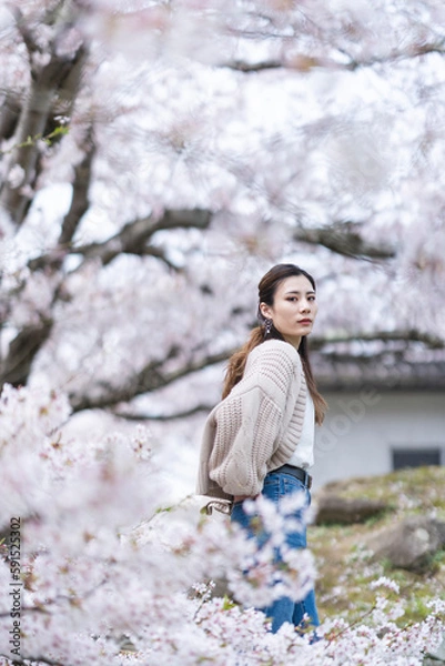 Fototapeta 桜の花と女性