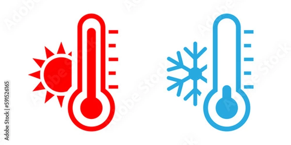 Obraz Thermometer icon display hot and cold temperture, flat vector icon of temperature, medical thermometer, Weather icon, hot and cold climate icon, icons for web and mobile app design.