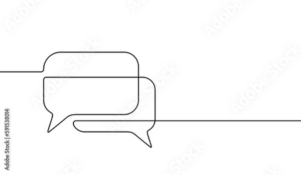 Fototapeta Speech bubble. Communicate hand drawn continuous line. Black icon web help isolated on white background. Feedback comment. Support question. Group balloon. Modern abstract design. Vector illustration