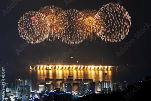 Fototapeta A fireworks event is being held in Gwangalli, Busan, in hopes of holding the 2030 Expo