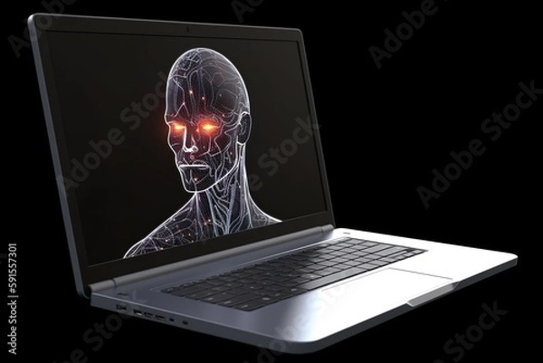 Obraz laptop with humanoid robot on screen