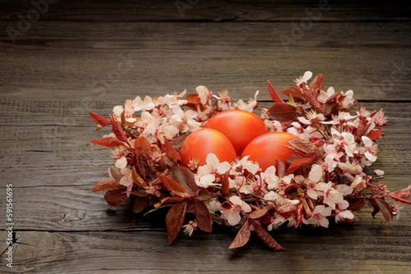 Fototapeta easter eggs and flowers