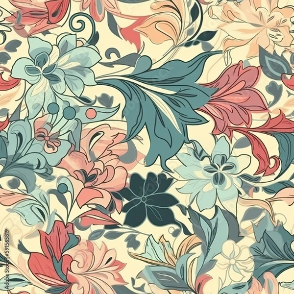 Fototapeta Playful and modern floral seamless pattern, featuring bold and geometric shapes that add a trendy and edgy touch to any project.