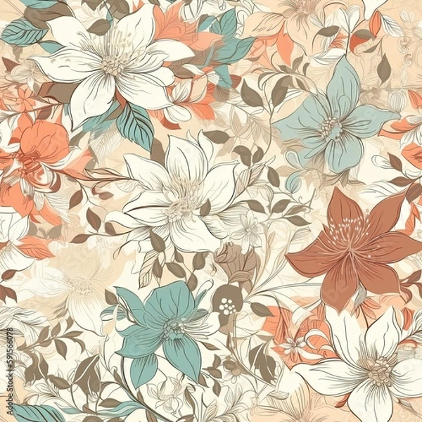 Fototapeta Playful and modern floral seamless pattern, featuring bold and geometric shapes that add a trendy and edgy touch to any project. AI generated.
