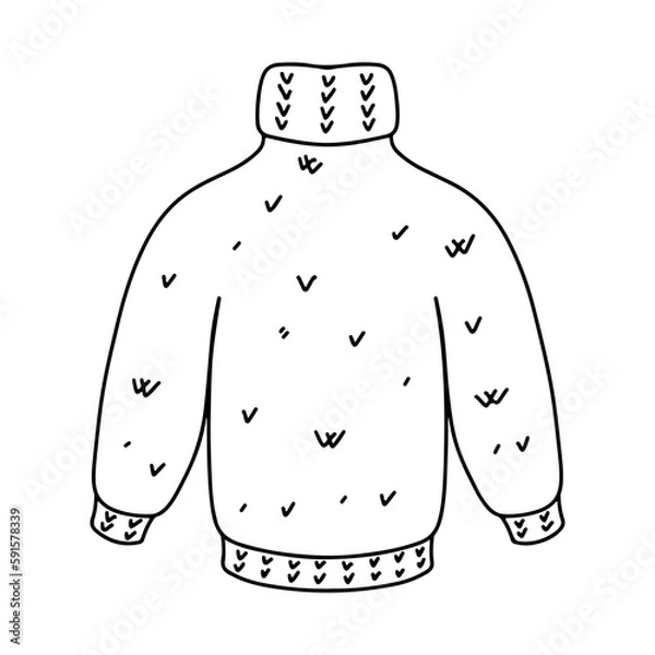 Obraz Knitted sweater in hand drawn doodle style. Vector illustration isolated on white background, Coloring book.