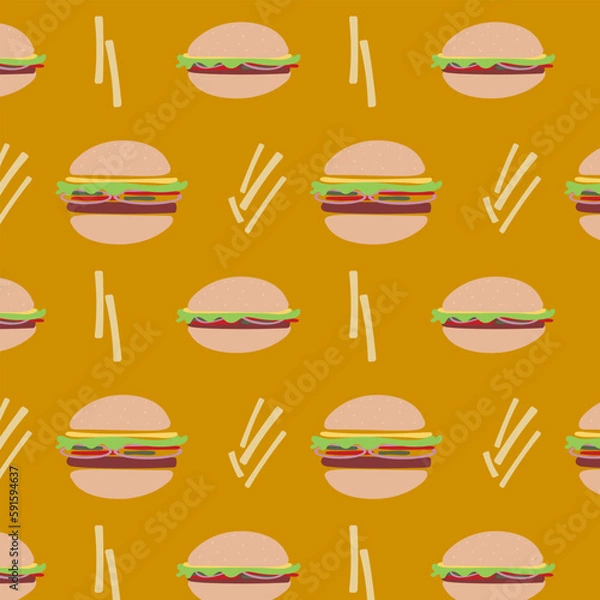 Obraz food pattern with burgers and french fries