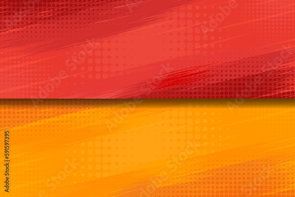 Fototapeta Yellow and red background. Retro comic in pop art style. Compared to lightning-fast halftone dots. Cartoon vs vector illustration