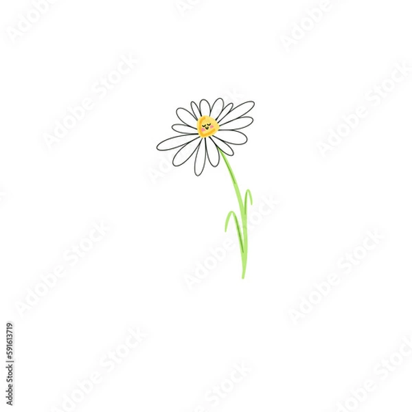 Obraz white daisy with a smile on a transparant background. hand drawn illustrated daisy flower with happy smiling face