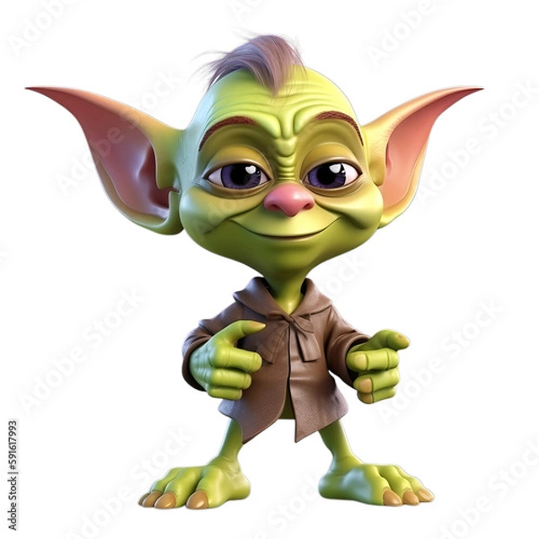 Obraz fantasy goblin, cute 3d cartoon goblin isolated on transparent background, Generative AI