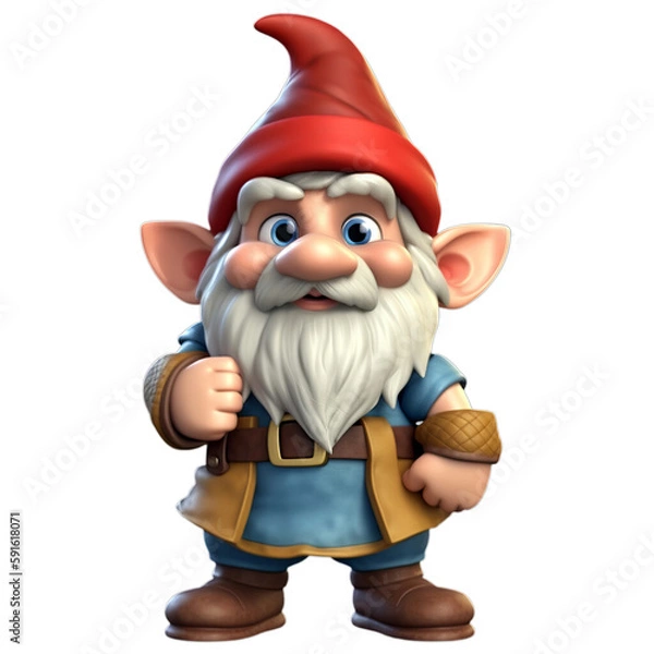 Obraz fantasy gnome, cute 3d cartoon gnome isolated on transparent background, Generative AI