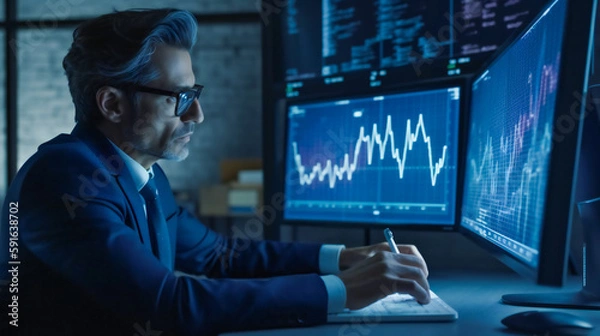 Fototapeta Analyzing Market Trends. A Businessman Analyst's Perspective. Generative AI