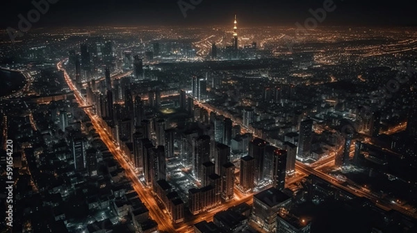 Fototapeta dubai city in the night created with Generative AI technology