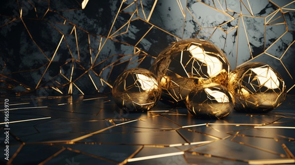 Fototapeta shiny gold and marble pattern 3d design generative ai