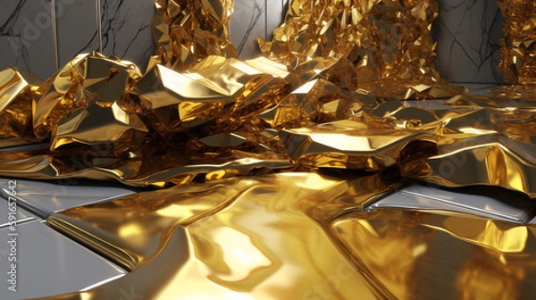 Fototapeta clean 3d render of gold and marble generative ai