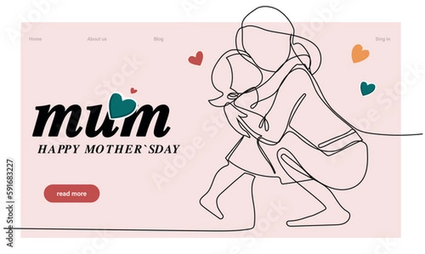 Fototapeta Happy Mother's Day handwritten lettering. Continuous line drawing text design. Vector illustration. Vector illustration