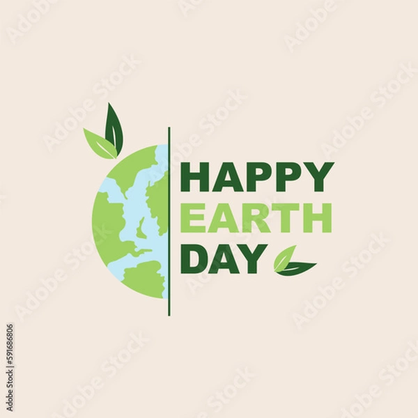 Fototapeta Happy Earth Day, Design with Globe, Leaves and Text, Premium Vector