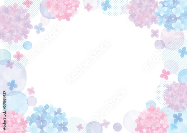 Obraz 梅雨の紫陽花 背景フレームイラスト 水彩