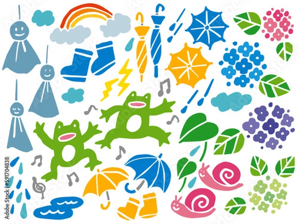 Obraz 梅雨のイラストセット