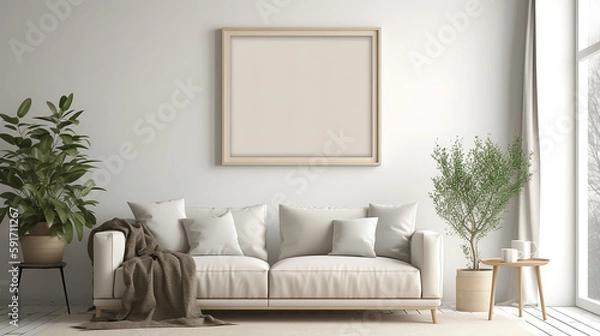 Fototapeta painting frame mockup in the living room, generative AI technology