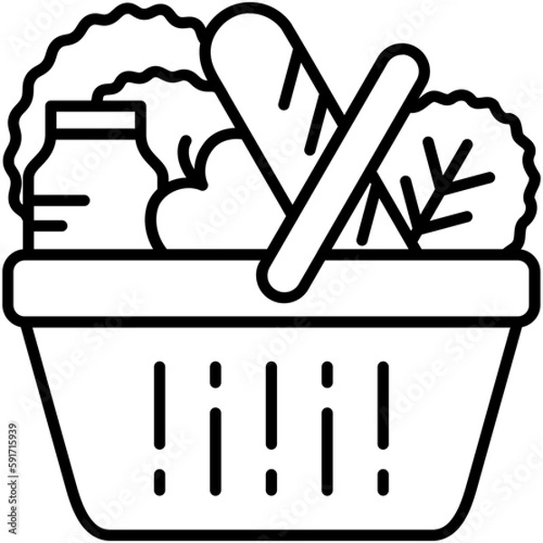 Fototapeta grocery icon, line icon style, food cart bag symbol vector stock.
