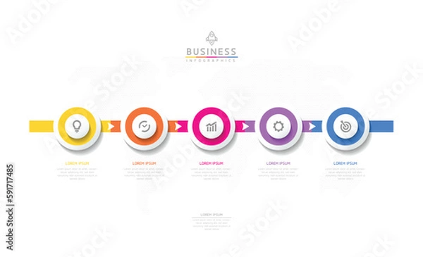 Fototapeta Vector infographic business presentation template with circular interconnection with 5 options.