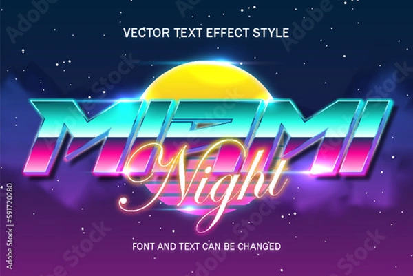 Obraz miami night florida beach retrowave synthwave style vaporwave typography editable text effect template background