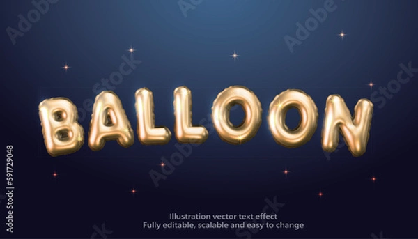 Fototapeta Vector editable text, golden balloon font