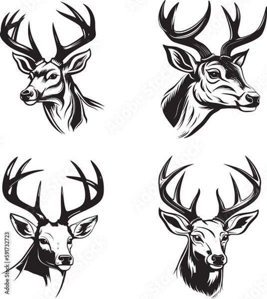 Fototapeta Whitetail Buck cartoon simple logo graphic, a black vector illustration on white background. For apps, logos, websites, symbol, UI, UX, graphics and web design. EPS 10