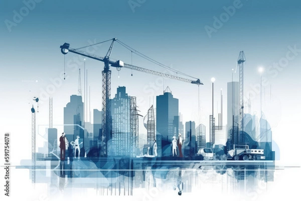 Obraz Illustration digital building construction. Generative AI