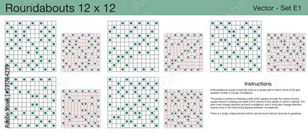 Fototapeta 5 Roundabouts 12 x 12 Puzzles. A set of scalable puzzles for kids and adults, which are ready for web use or to be compiled into a standard or large print activity book.