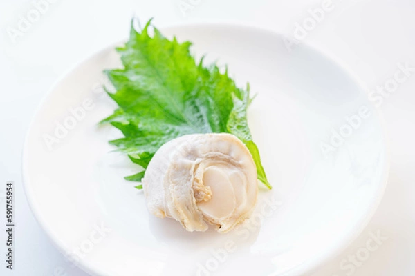 Fototapeta お皿に盛ったボイルホタテ貝