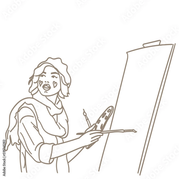 Fototapeta Artist woman is painting picture. Modern vector illustration.