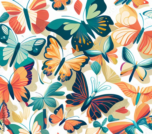 Fototapeta Vector illustration Butterflies Generative AI