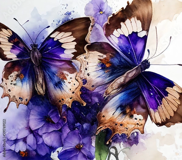 Fototapeta Watercolor Botanical Butterflies Generative AI