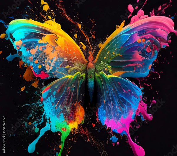 Fototapeta Rainbow Colorsplash Butterflies Generative AI