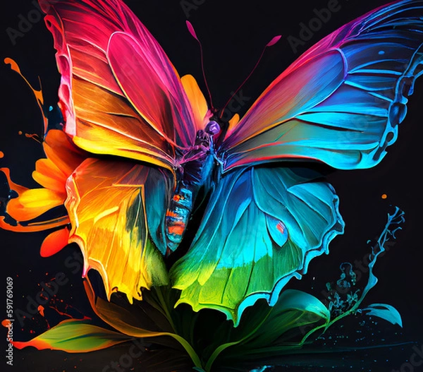 Fototapeta Rainbow Colorsplash Butterflies Generative AI