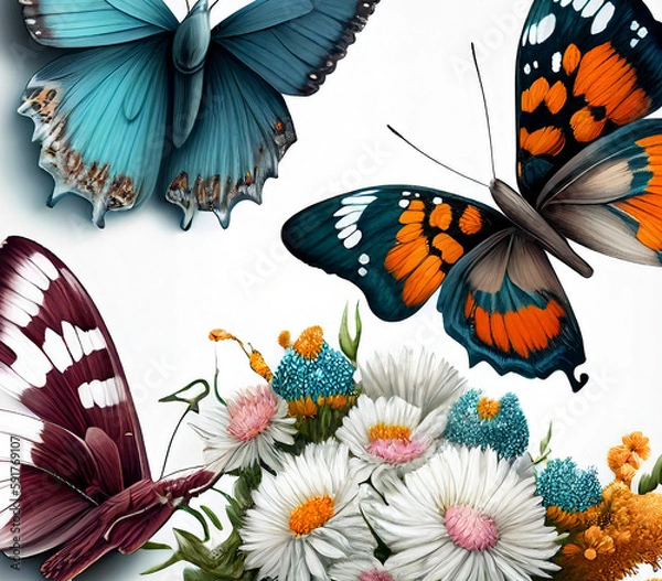 Fototapeta Illustration of colorful Butterflies Generative AI