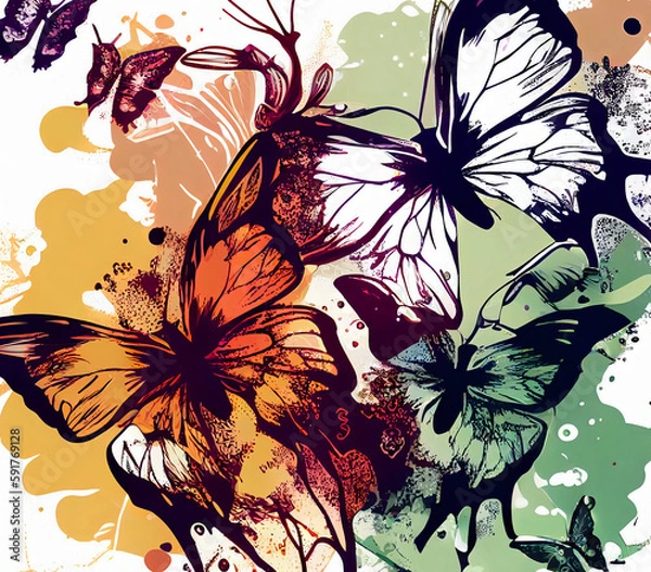 Fototapeta Vector illustration Butterflies Generative AI