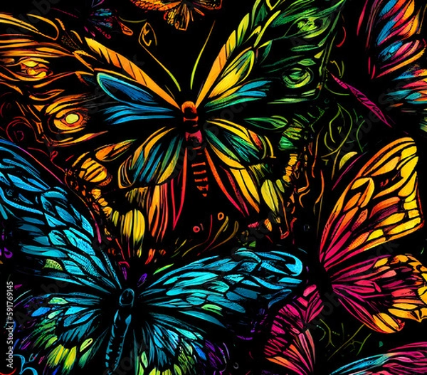 Fototapeta Contrast, vibrant rainbow Butterflies Generative AI