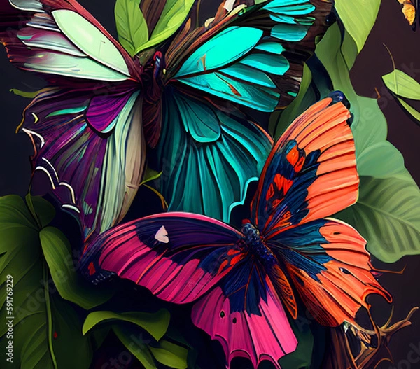 Fototapeta Contrast, vibrant rainbow Butterflies Generative AI