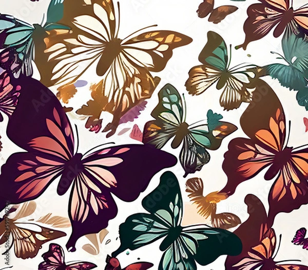 Fototapeta Illustration of colorful Butterflies Generative AI