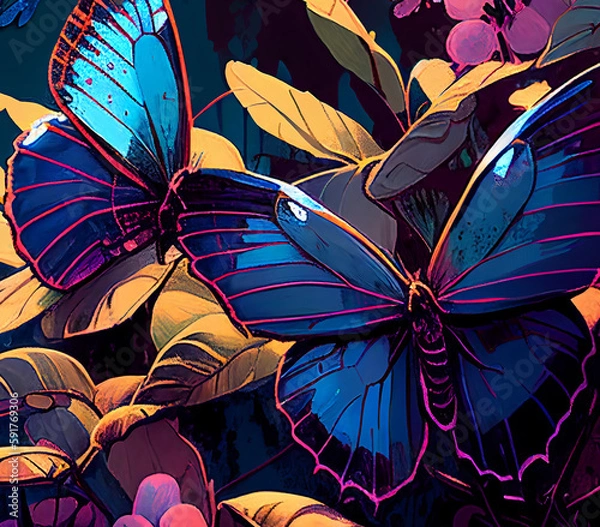 Fototapeta Contrast, vibrant rainbow Butterflies Generative AI
